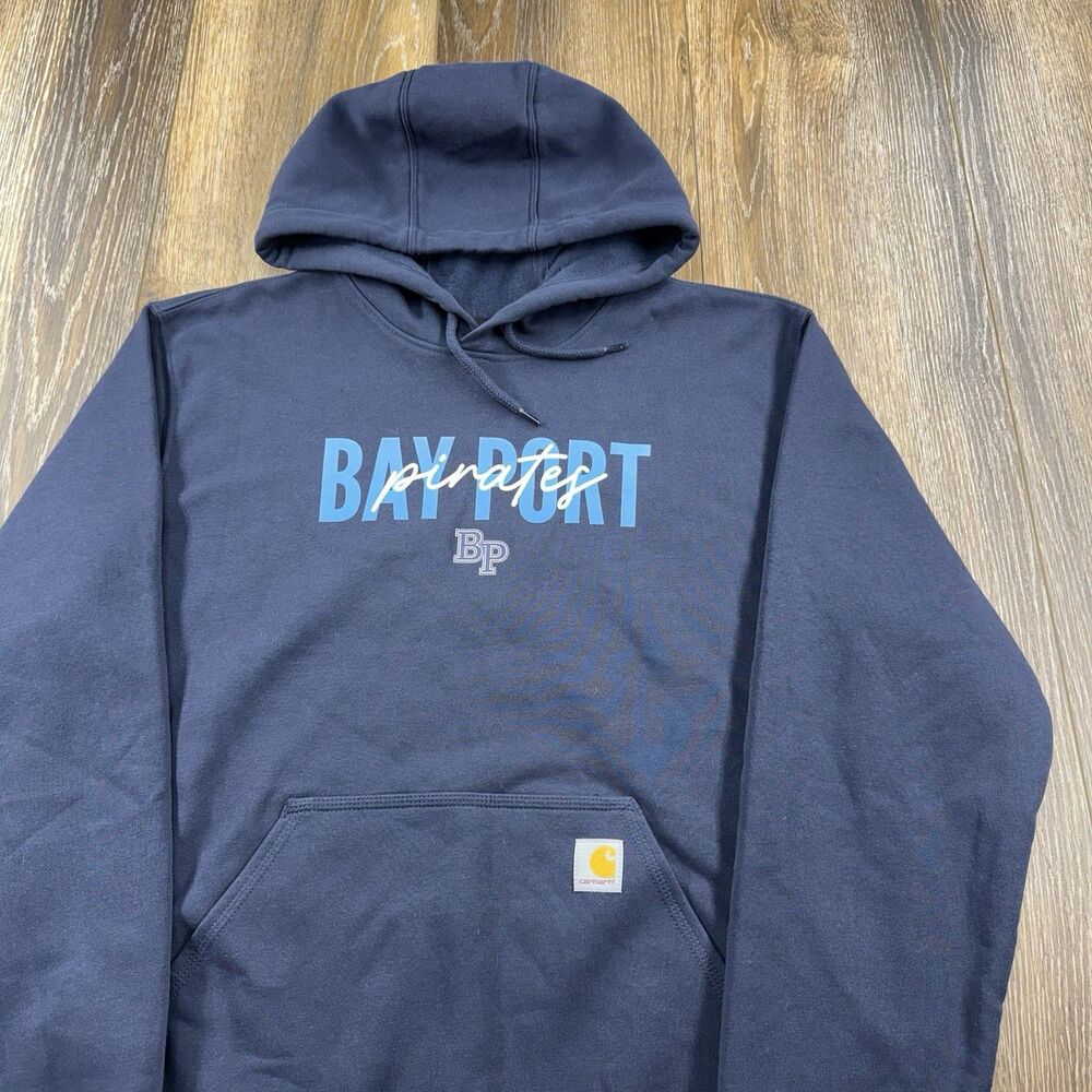 Bay Port Pirates Hoodie Mens L Blue Carhartt Sweatshirt Student Team Y2K Sweater